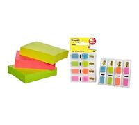 Post-It 6812-1 Pack de 3 blocs de notas adhesivas, 38 x 51 mm, color multicolor (fucsia eléctrico/naranja/amarillo/verde Neón/azul) & 70005040152 - Dispensador 3+1 índex 1/2%22%22