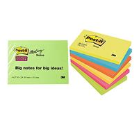 Post-it 6845-SSP Notas adhesivas, 45 hojas, 203 x 152 mm, Colores Surtidos, Paquete de 4 + 3M Pack Notas adhesivas 6 x 100 Bloc de nota, Multicolor (Colores Bangkok), Single, 127 x 76 mm
