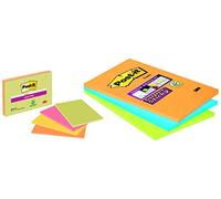 Post-it 6845-SSP Notas adhesivas, 45 hojas, 203 x 152 mm, Colores Surtidos, Paquete de 4 + Super Sticky 46453SSA, Pack de 3 Blocs de Notas Adhesivas, 101 x 152 mm, Color Naranja/Azul/Verde