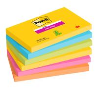 Post-it Bloc de Notas Adhesivas Super Sticky Carnival 76x127 mm Pack 6 Blocs Colores Surtidos Certificado PEFC