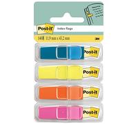 Post-it index marcadores adhesivos pequeños, lote de 4 dispensadores, 140 marcadores (11,9 x 43,2 mm), colores amarillo, azul, naranja y rosa - para señalar, resaltar o organizar documentos