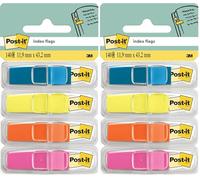 Post-it index marcadores adhesivos pequeños, lote de 4 dispensadores, 140 marcadores (11,9 x 43,2 mm), colores amarillo, azul, naranja y rosa - para señalar, resaltar o organizar documentos