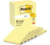 Post-it Notas adhesivas Canary Yellow 76x76 mm, 100 hojas por bloc – Paquete 5+1, Amarillo