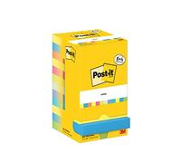 Post-it Notas Colección Energetic Color - Paquete de 8 Blocs + 4 Gratis, 100 Hojas por Bloc (76 mm x 76 mm) - Amarillo, Azul, Rosa y Verde - Adhesivas para Listas de Tareas y Recordatorios