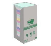 Post-it Notas recicladas, colores variados, 76 mm x 76 mm, 100 hojas/bloc, 16 blocs/paquete