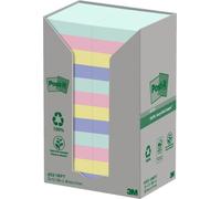 Post-it Notas (100% reciclado) – 24 blocs, 100 h/bloc (38×51 mm) – Verde, Rosa, Amarillo y Azul