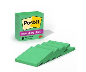 Post-it Notas s per adhesivas, 3 x 3 pulgadas, 5 blocs, 90 hojas/bloc, 450 hojas en total, 2 veces el poder de pegado, verde de la suerte