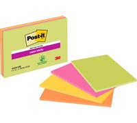 Post-it Notas Super Sticky, Grande - Paquete de 4 Blocs, 45 Hojas por Bloc (152 mm x 101 mm) - Colores Verde, Amarillo, Naranja y Rosa - Notas Autoadhesivas para Listas de Tareas y Recordatorios