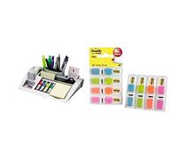 Post-It Organizador de Escritorio, Paquete de 1 Bloc de Notas, 100 Hojas por Bloc, 265x168x68 mm, Color Plata & 70005040152 - Dispensador 3+1 índex 1/2""