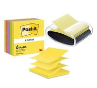 Post-It R-330-Nr - Notas Adhesivas, 6 Unidades, Multicolor (Arcoiris de Neón) + PRO-B-1SSCY-R330 - Dispensador de notas, diseño Clásico, con 1 paquete de notas, color negro/ transparente