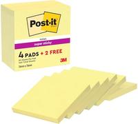Post-it Notas Super Sticky Canary Yellow 76 x 76 mm, 90 hojas/bloc, 4 blocs + 2 gratis