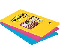 Post-it Super Sticky Notas, Colección Carnival, con renglones, 101mmx152 mm, 90 hojas/bloc, 3 bloc/paquete