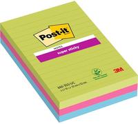 Post-it Notas Super Sticky Grandes – 3 blocs, 90 h. cada, 101×152 mm, colores surtidos con líneas