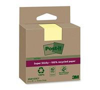 Post-it Super Sticky Notas Recicladas, 3 Blocs, 70 Hojas por Bloc, 76 mm x 76 mm, Amarillo - Notas Extra Adhesivas Fabricadas con Papel 100% Reciclado