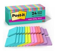 Post-It Super Sticky Notes, 3 In. x 3 in., Miami Collection, 24 Pads/Pack, 70 Sheets/Pad Azul, Verde, Naranja, Rosa 70 Hojas Pouch Autoadhesivo