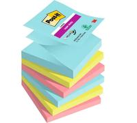 Post-it super sticky pack de 6 blocs de 90 notas adhesivas reposicionables - forma cuadrada - 76x76mm - en zig-zag - colores surtidos