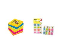 Post-it Super Sticky Pack de 6 blocs notas de 90 hojas, Rio de Janeiro (Amarillo Neón/Azul Mediterráneo/Verde Neón/Rosa Fucsia/Naranja Neón) + 70005040152 Dispensador 3 + 1 índex 1/2%22%22