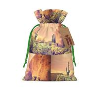 Póster de cactus al atardecer, bolsa de Navidad, regalos de Halloween, cesta con cordón, regalo de boda, fiesta