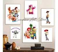 Póster de película T-toy-story, acuarelas, personajes de películas de dibujos animados, decoración de pared, pintura en lienzo, decoración de pared, decoración de habitación de niños, impresión de 19