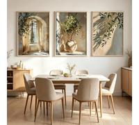 Póster retro rústico con plantas y motivos florales, cuadro vintage de ramas y hojas de olivo sobre lienzo para decoración de sala de estar (30x40cm/3 piezas sin marco)