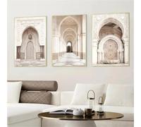 Pósteres de arquitectura árabe islámica en color beige, lienzo pintado, arte mural para puerta de Marruecos, cuadro de decoración interior moderna (50x70cm/3 piezas sin marco)