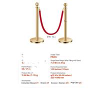 Postes de señalización, base rellenable, cuerdas de terciopelo resistentes, pack de 4 unidades, 2 cuerdas