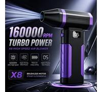 Potente Soplador de Polvo X8, Motor sin Escobillas de 160000 RPM, Soplador de Aire para Exteriores, Recargable Tipo-C, Ventilador Turbo para Limpieza de PC Purple