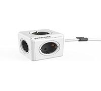 PowerCube Extended - Regleta de 5 tomas de corriente, cable de 1.5 metros y kit de soporte para fijarlo, Color Gris