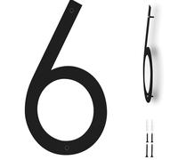 Powerful Números de casa de 12 pulgadas, gran número de puerta negra 6 para exterior, letreros flotantes modernos para dirección de calle, resistente a la intemperie y al óxido, placa de metal 3D
