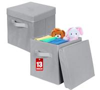 powerking Caja de almacenamiento, cubo de almacenamiento plegable de tela de 2 paquetes con tapa, cajón organizador de ropa para armario y almacenamiento de juguetes, 33 x 33 x 33 cm,Gris Claro