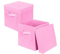 powerking Caja de almacenamiento, cubo de almacenamiento plegable de tela de 2 paquetes con tapa, cajón organizador de ropa para armario y almacenamiento de juguetes, 27x27x28cm,Rosa