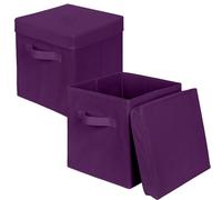 powerking Caja de almacenamiento, cubo de almacenamiento plegable de tela de 2 paquetes con tapa, cajón organizador de ropa para armario y almacenamiento de juguetes, 27x27x28cm,Púrpura