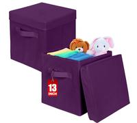 powerking Caja de almacenamiento, cubo de almacenamiento plegable de tela de 2 paquetes con tapa, cajón organizador de ropa para armario y almacenamiento de juguetes, 33 x 33 x 33 cm,Púrpura Profunda
