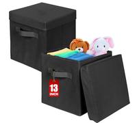 powerking Caja de almacenamiento, cubo de almacenamiento plegable de tela de 2 paquetes con tapa, cajón organizador de ropa para armario y almacenamiento de juguetes, 33 x 33 x 33 cm,Negro