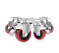 POWERTEC 17212 Ruedas giratorias de placa de PU de 2 pulgadas rojas, 4 unidades, 2 pulgadas