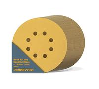 POWERTEC 44232G-50-P2, disco de lijado de gancho y bucle, 6 pulgadas x 8 agujeros, grano 320, 100 unidades, oro