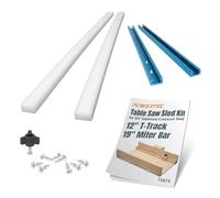 POWERTEC 71673 Kit de trineo de sierra de mesa con pistas en T, barras de inglete, perilla, perno y juego de tornillos