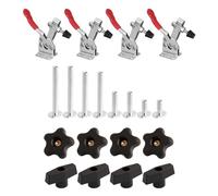 POWERTEC 72116 Juego con abrazaderas de palanca y perillas de pista en T, carpintería, herramientas para T-track | 4 piezas, capacidad de carga 136 kg, abrazaderas horizontales de liberación rápida