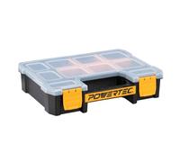 POWERTEC Organizador de piezas pequeñas y caja de herramientas, 10 compartimentos, almacenamiento apilable con separadores extraíbles, tapa transparente, diseño portátil (72117)