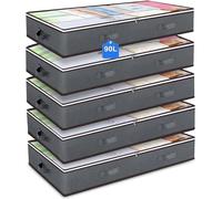 POWZOO Juego de 5 Bolsas de Almacenamiento-90L,100×50×15cm,con Ventana Transparente y Asas Reforzadas,Cremallera de Acero Inoxidable,para Mantas,Ropa,Zapatos y Ropa de Cama,Debajo de la Cama.