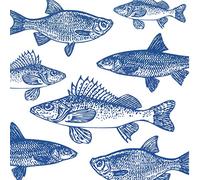PPD Graphic Fishes Marine Servilletas, 20 Piezas, Manteles, Tisú, Azul / Blanco, 33 x 33 cm, 1331203
