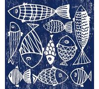 PPD Servilletas de papel con diseño de peces blancos en azul oscuro (20 unidades, para decoupage y decoupage, 33 x 33 cm)
