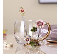PPEA - Juego de taza de té esmaltada con forma de girasol, cristal sin plomo, con cuchara, regalo para Navidad, San Valentín, el mejor regalo para madre, abuela, rosso, 11oz / 320ml Carton Package