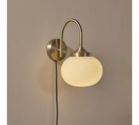 PR Home aplique de pared Elsy, color latón, cristal crema, enchufe