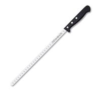 PracticDomus 3 Claveles Cuchillo Jamonero Estrecho, Alveolado, Acero Inoxidable, Mango Pom Negro, 29 cm