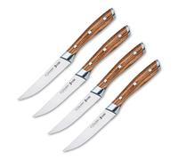 PracticDomus 3 Claveles - Juego de 4 Cuchillos Chuleteros en Acero Inoxidable Forjado 3Cr13 Gama Kobe, Mango de Madera de Castaño