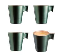 PracticDomus Juego de 4 Tazas de Café Expresso de 8 abricadas en Vidrio Templado Extra Resistente de Corte en Caliente (Green Leaf)