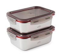 PracticDomus Juego de Recipientes en Acero Inoxidable con Tapa Hermética Aptos Microondas, Horno, Airfryer y Nevera (2X 1800ML)
