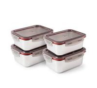 PracticDomus Juego de Recipientes en Acero Inoxidable con Tapa Hermética Aptos Microondas, Horno, Airfryer y Nevera (4X 480ML)