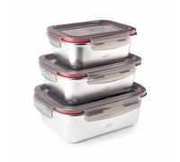 PracticDomus Juego de Recipientes en Acero Inoxidable con Tapa Hermética Aptos Microondas, Horno, Airfryer y Nevera (3X Ecoinox)